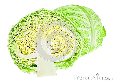 Half of fresh green savoy cabbage Stock Photo