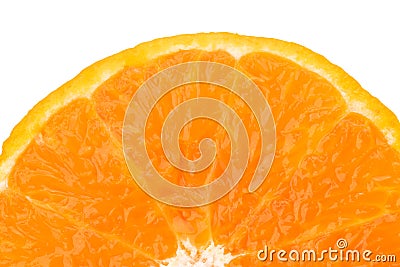 A half of fresh juicy orange fruit slice isolated on white background for text. Natural vitamin C antioxidant Stock Photo