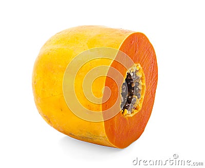 Half of fresh papaya with seeds isolated on white background Stock Photo