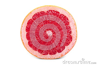 Half of fresh pink grapefruit full of vitamins, isolated on a white background. Juicy, ripe, organic, fresh, exotic citrus fruits. Stock Photo