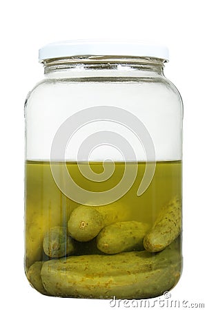 Half full pickle jar Stock Photo