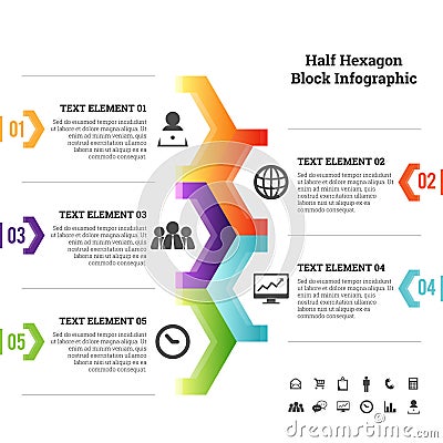 Half Hexagon Block Infographic Element Vector Illustration