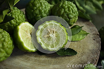 Half of the kaffir lime fruit Stock Photo