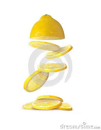 Half lemon and falling slices of lemon Vector Illustration