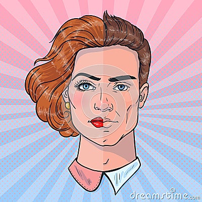 Two halves of a whole. Man and woman face. Vector Illustration