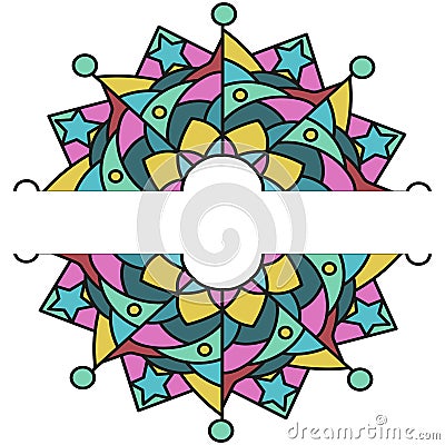 Half Mandala color in sketch style on white background. Abstract pattern. Mandala with floral patterns. Yoga template. Vector Illustration