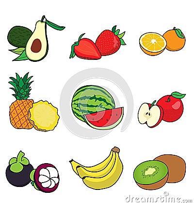 Half many fruits Vector Illustration