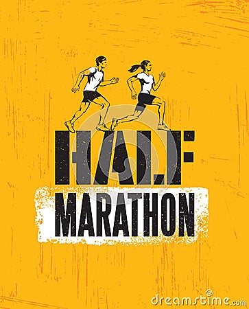 Half Marathon Active Sport Event Advertisement Banner Concept. Creative Sport Design Element With Texture. Vector Illustration