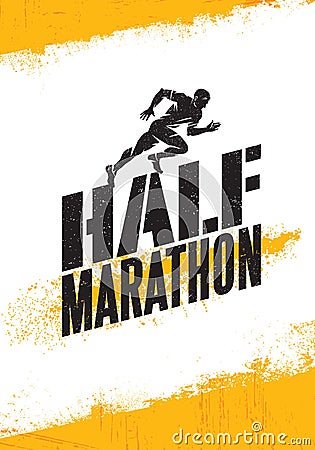 Half Marathon Active Sport Event Advertisement Banner Concept. Creative Sport Design Element With Texture. Vector Illustration