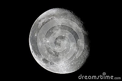 Half Moon Background, Gibbous moon Earth`s natural satellite. Stock Photo