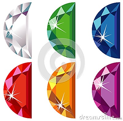 Half moon cut precious stones with sparkle Vector Illustration