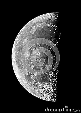 Moon details and craters night sky observing over telescope Stock Photo