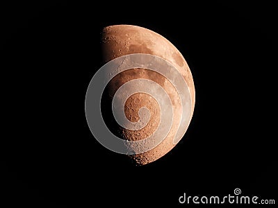 Half Moon First Quarter in Black Sky Stock Photo