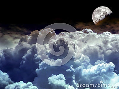half moon heap blue cloud in the night sky Stock Photo