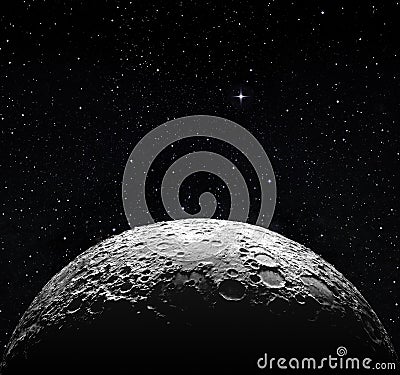 Half moon surface and starry space Stock Photo