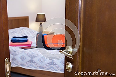 Half-open the door in bedroom Stock Photo