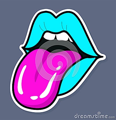 Half-open mouth of a sexy woman, licking, protruding tongue, talking. Sexy woman s mouth or lips licking with tongue Vector Illustration