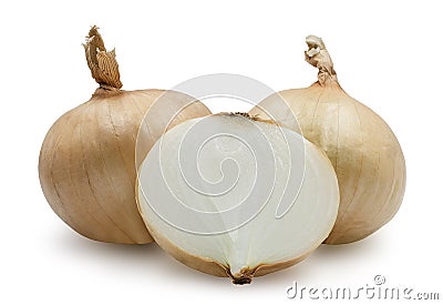 Half organic fresh raw onion on white isolated background with clipping path. Onion have acrid and sweet taste for ingredient and Stock Photo