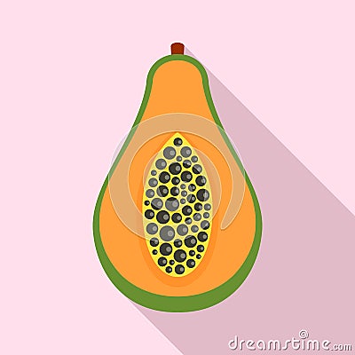 Half of papaya icon, flat style Vector Illustration