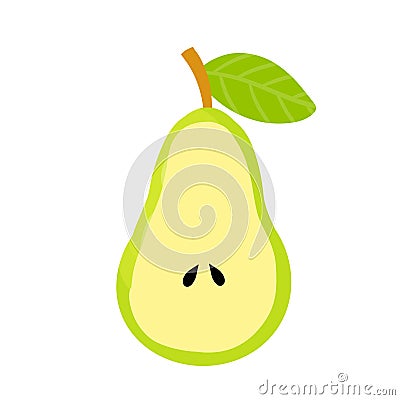 Half pear. Sliced green fruit. Ingredient with vitamins. Vector Illustration
