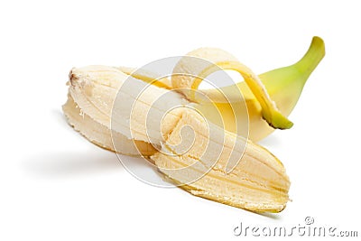 Half peeled banana isolated on the white Stock Photo
