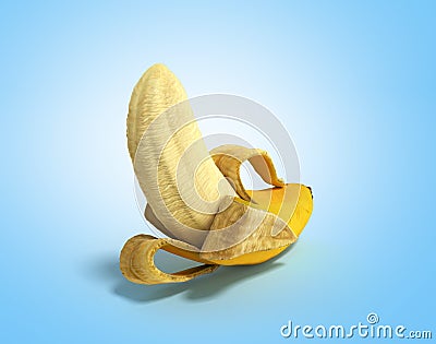 Half peeled Banana Open Banana 3d render on blue background Stock Photo