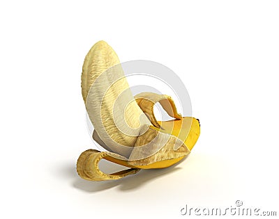 Half peeled Banana Open Banana 3d render on white background Stock Photo