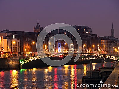 Half Penny Bridge By Night Stock Photo