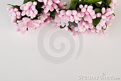 Half of pink artificial bouquet. Stock Photo