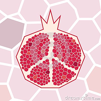 Half Pomegranate with seeds and Pacific symbol Vector Illustration