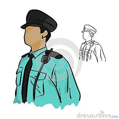 Half portrait asian policeman vector illustration sketch doodle Vector Illustration