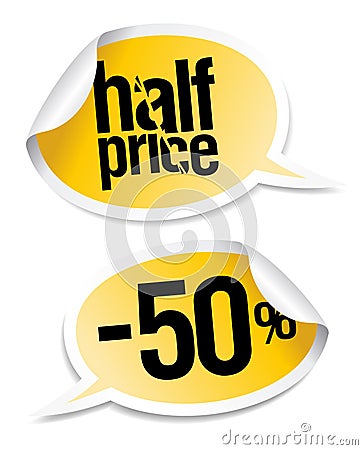 Half price sale stickers. Vector Illustration