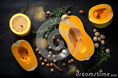 Half Raw Organic Butternut Squash on Stick Stock Photo