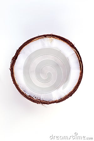 Half of ripe delicious coconut, top view. Stock Photo