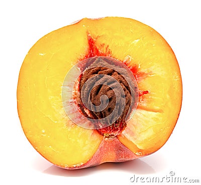 Half of ripe peach isolated Stock Photo