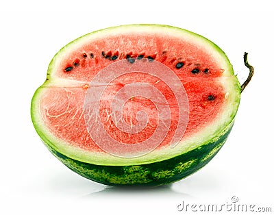 Half of Ripe Sliced Green Watermelon Isolated Stock Photo