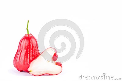 Half rose apple and water apples chomphu on white background healthy rose apple fruit food isolated Stock Photo