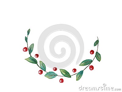 Half round branch of red berries and green leaves Stock Photo