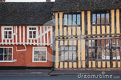 Half-timbered colourful medieval houses in the village of Lavenham, Suffolk, UK Stock Photo