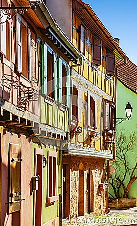 Half-timbered houes in Eguisheim Stock Photo