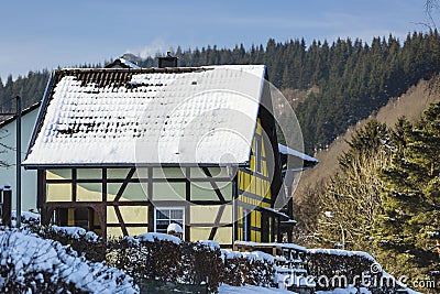 Half-timbered House In The Eifel, Germany Stock Photo