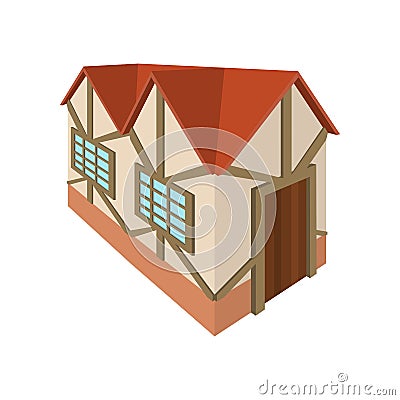 Half timbered house in Germany icon, cartoon style Vector Illustration