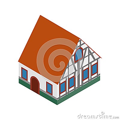 Half timbered house in Germany isometric 3d icon Vector Illustration