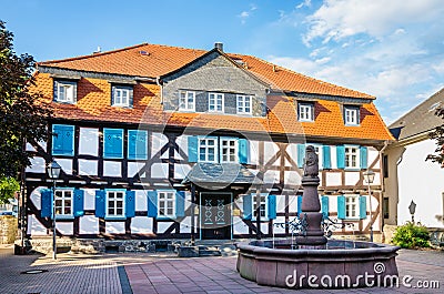 Half-timbered house. Grunberg, Hesse, Germany Stock Photo