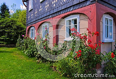 Half-timbered house in Upper Lusatia Stock Photo