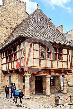 Half-timbered houses in Dinan, Brittany, France. Editorial Stock Photo