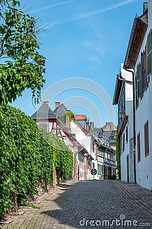 half timbered houses in the historic old town of Eltville am Rhein in the Rhine Valley, Hesse, Germany Editorial Stock Photo