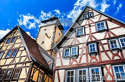 Half-timbered houses in Lohr am Main in Spessart Mountains, Germany Stock Photo