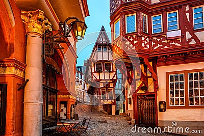 Half-timbered houses in medieval Old Town of Bernkastel, Moselle valley, Germany Stock Photo