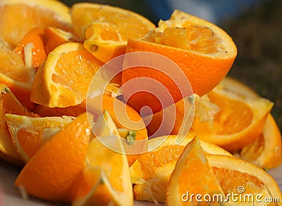 Half time oranges. tradition of a vitamin c kick during the sports game Stock Photo